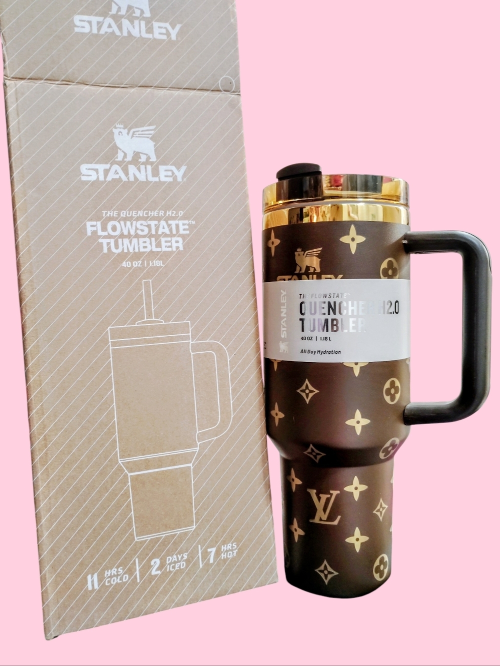 💛*Stanley*UNIQUE Bold Brown & Gold Pattern Accents